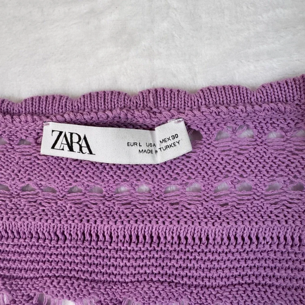 ZARA Womens Open Knit Coquette‎ Girlhoodcore Cropped Sweater Tee SZ L